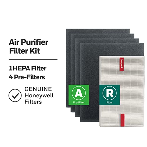 Buy now Honeywell HEPA Air Purifier Filter Kit – Includes 1 HEPA R Replacement Filter and 4 A Carbon Pre-Cut Pre-Filters – Airborne Allergen Air Filter Targets Wildfire/Smoke, Pollen, Pet Dander, and Dust at indiglob india