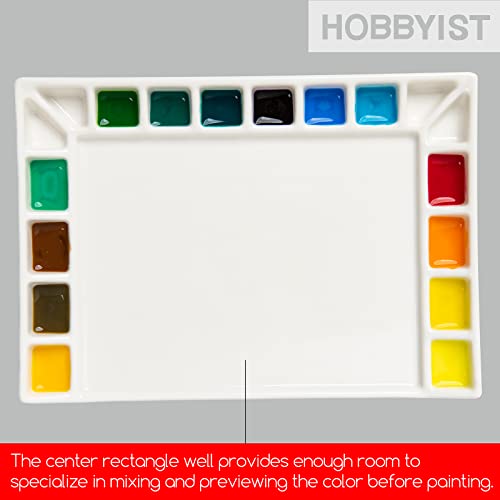 Buy now MEEDEN 18-Well Porcelain Artist Paint Palette, Mixing Art Ceramic Watercolor Paint Palette for Watercolor Gouache Acrylic Oil Painting, Rectangle 8 by 5-1/2-Inch at indiglob india