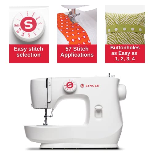 Buy now SINGER MX60 Lightweight & Portable Sewing Machine with Accessory Kit & Foot Pedal | 57 Stitch Applications, LED Light & 4-step Buttonhole | Great for Crafts & Mending at indiglob india