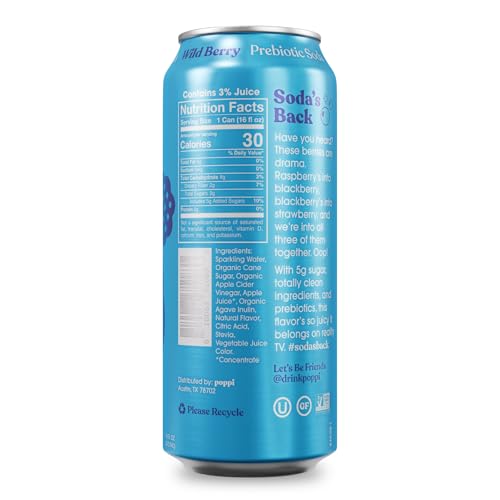 Buy now Poppi Prebiotic Soda Beverage with Apple Cider Vinegar, Seltzer Water and Fruit Juice, Wild Berry Flavor, 16 Fl Oz, Pack of 12, Packaging May Vary at indiglob india