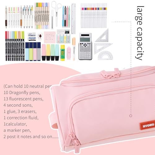 Buy now HVOMO Big Capacity Pencil Case High Large Storage Pouch Marker Pen Case Travel Simple Stationery Bag School College Office Organizer for Teens Girls Adults Student（Pink） at indiglob india