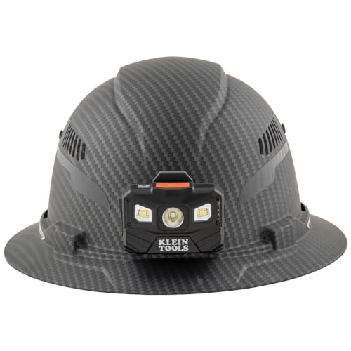 Buy now Klein Tools 60347 Hard Hat, Vented Full Brim, Class C, Premium KARBN Pattern, Rechargeable Lamp, Padded Sweat-Wicking Sweatband, Top Pad at indiglob india