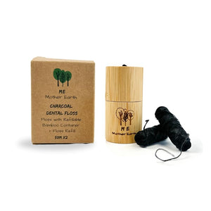 Buy now Vegan Biodegradable Bamboo Charcoal Dental Floss with Refillable Bamboo Container | Free Refill | Natural Candelilla Wax | 30M x2 | Peppermint Essential Oil | Eco Friendly Zero Waste Oral Care at indiglob india
