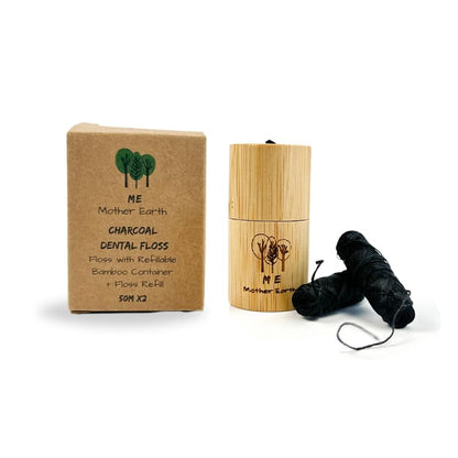 Buy now Vegan Biodegradable Bamboo Charcoal Dental Floss with Refillable Bamboo Container | Free Refill | Natural Candelilla Wax | 30M x2 | Peppermint Essential Oil | Eco Friendly Zero Waste Oral Care at indiglob india