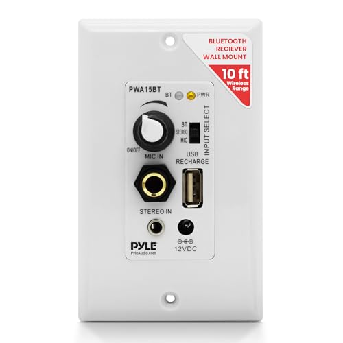 Buy now Pyle Bluetooth Receiver Wall Mount - in-Wall Audio Control with Built-in Amplifier | USB, Microphone, Aux (3.5mm) Input | Terminal Block | Connect 2 Speakers | 100 Watt - PWA15BT.5 at indiglob india