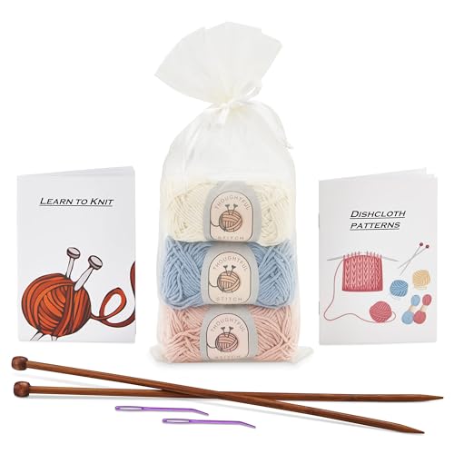 Buy now Thoughtful Stitch Knitting Kit for Beginners Adults & Kid Friendly- Complete Knitting Kit - Learn to Knit Yarn Set with Tutorial Book for Adult Hobbies - 100% Cotton Wool & Bamboo Knitting Needle at indiglob india