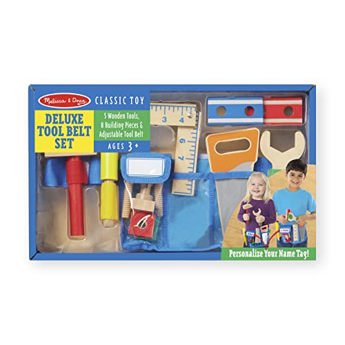 Buy now Melissa & Doug Deluxe Tool Belt Set - 5 Wooden Tools, 8 Building Pieces, Adjustable Belt at indiglob india