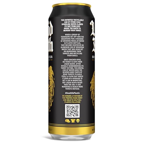 Buy now Liquid Death Sparkling Mountain Water, Real Mountain Source, Ice-Cold Cans, Infinitely Recyclable, 12 Fl Oz (Pack of 12) at indiglob india