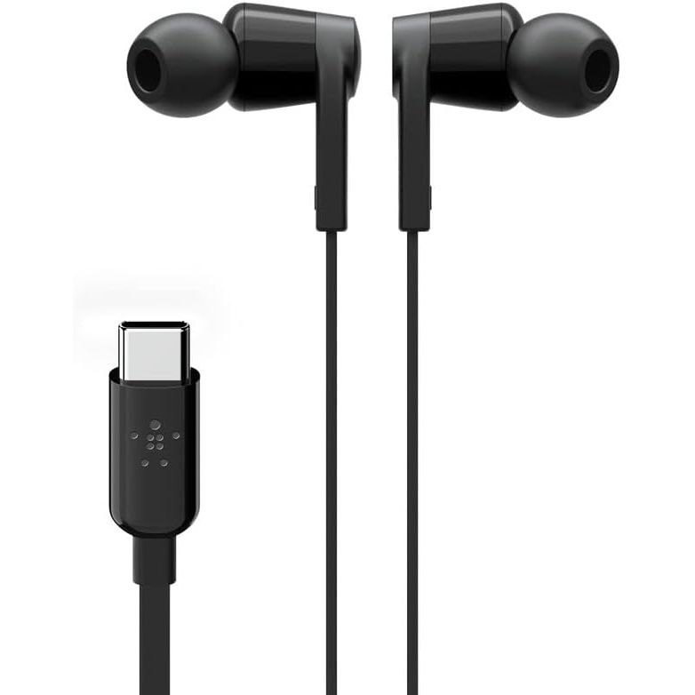 Belkin SoundForm Wired Earbuds with USB-C Connector, In-Ear Earphones w/ Microphone - USB-C Headphones for iPhone 15, iPad Mini, Galaxy S24, Google Pixel, Android, and More - Black