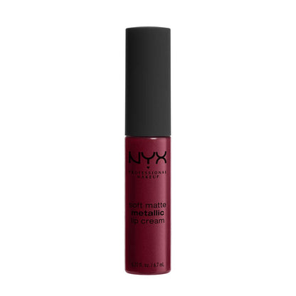 NYX PROFESSIONAL MAKEUP Soft Matte Metallic Lip Cream, Liquid Lipstick - Monte Carlo (Deep Cranberry Red)