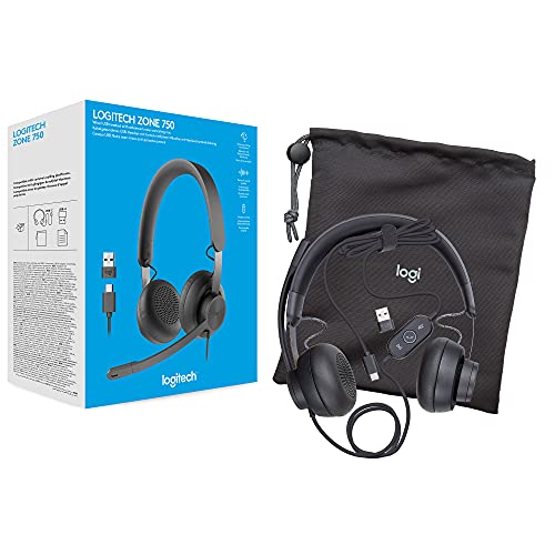Buy now Logitech Zone 750 Wired On-Ear Headset with Advanced Noise-canceling Microphone, Simple USB-C and Included USB-A Adapter, Plug-and-Play Compatibility for All Devices at indiglob india