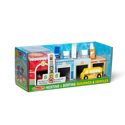Buy now Melissa & Doug Nesting and Sorting Blocks - 6 Buildings, 6 Wooden Vehicles - FSC Certified at indiglob india