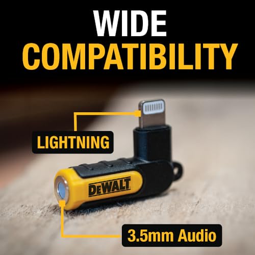 Buy now DEWALT Heavy Duty 3.5mm to Lightning Adapter, 90Degree L Connector Female to 3.5mm Male Headphone Jack Adapter for iPhone, Compatible Lightning to 3.5 mm Headphone Jack Adapters, Adapts Legacy Devices at indiglob india