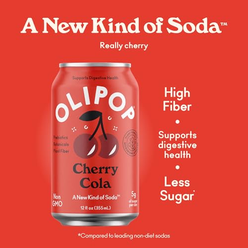 Buy now OLIPOP Prebiotic Soda Pop, Cherry Cola, Prebiotics, Botanicals, Plant Fiber, 12 fl oz (4 Cans) at indiglob india