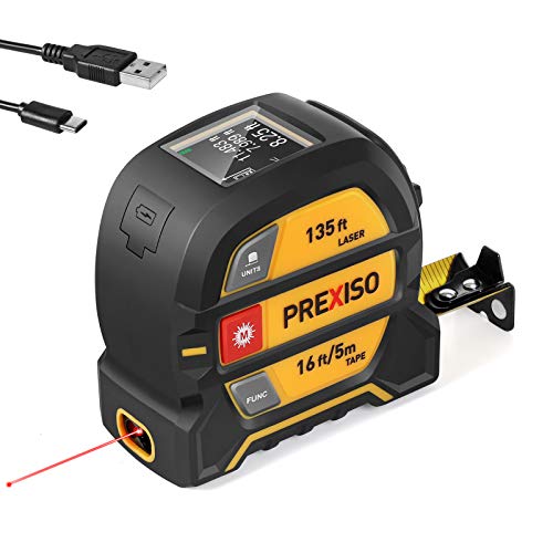 Buy now PREXISO 2-in-1 Laser Tape Measure, 135Ft Rechargeable Measurement Tool & 16Ft Measuring Movable Magnetic Hook - Pythagorean, Area, Volume, Ft/Ft+in/in/M Unit NOT Digital at indiglob india