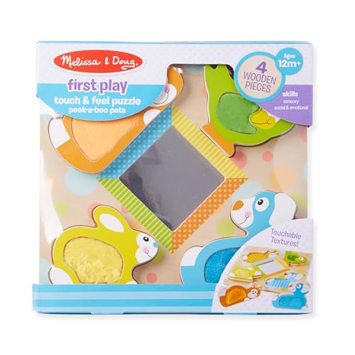 Buy now Melissa & Doug First Play Peek-a-Boo Pets Wooden Touch and Feel Puzzle with Mirror Mirror Toy for Babies and Toddlers, Sensory Toy Puzzle at indiglob india
