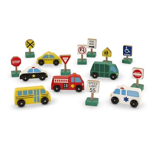 Buy now Melissa & Doug Wooden Vehicles and Traffic Signs with 6 Cars and 9 Signs at indiglob india