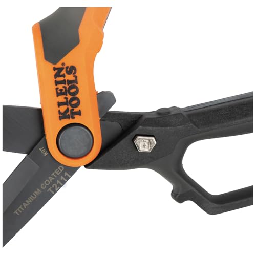 Buy now Klein Tools T2111 Titanium-Coated Professional Scissors, High Leverage Stainless Steel Shears, Serrated Blades, Cuts Heavy Duty Material, 10-Inch at indiglob india