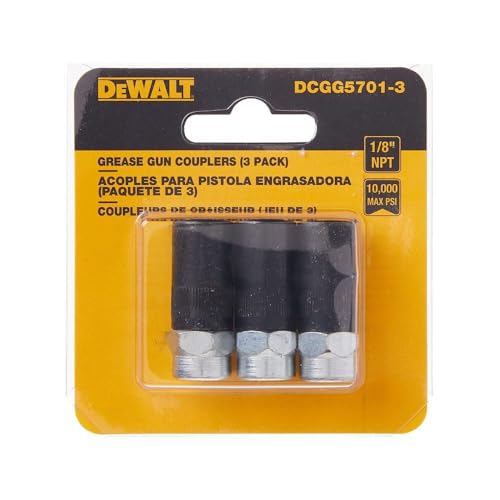 Buy now DEWALT Grease Gun Coupler, Heavy Duty, NPT, 1/8-Inch, 3-Pack (DCGG5701-3) at indiglob india