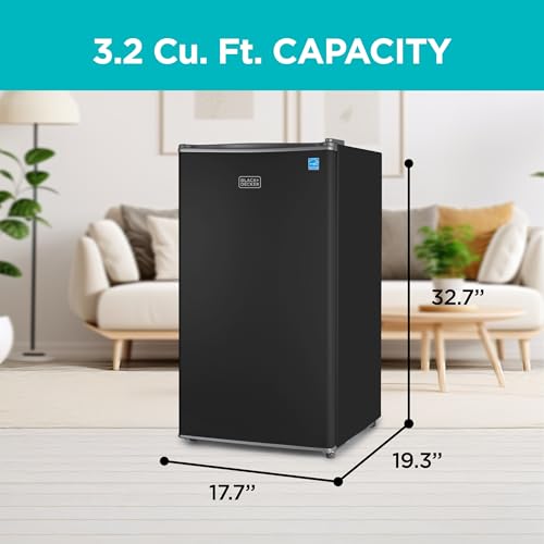 Buy now BLACK+DECKER 3.2 Cu. Ft. Compact Refrigerator, ENERGY STAR Certified Small Refrigerator, Single Door Mini Fridge with Chiller Compartment, Personal Fridge for Home or Dorm Room, BCRK32B, Black at indiglob india