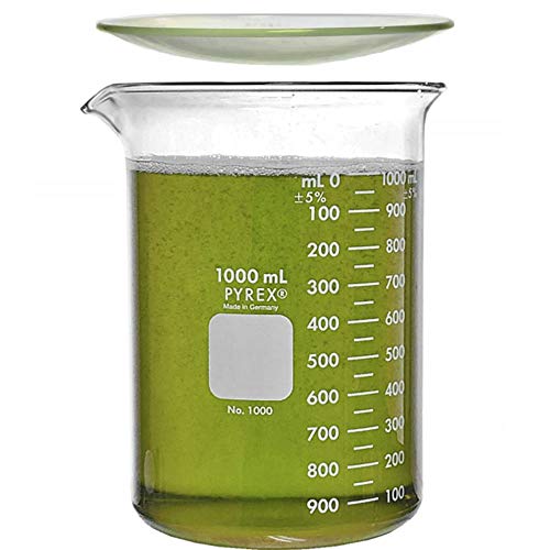 Buy now Corning Pyrex 1000-1L, 1000ml Glass Beaker with Corning Pyrex 9985-125, 125mm Watch Glass, Low Form Griffin, Double Scale (Single) at indiglob india