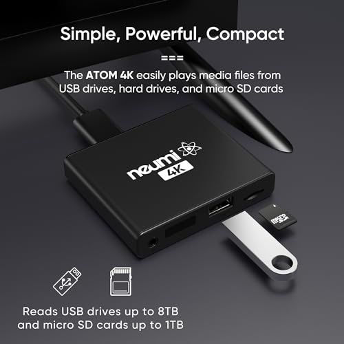 Buy now NEUMI Atom 4K Ultra-HD Digital Media Player for USB Drives and SD Cards - Plays 4K/UHD 60fps Videos, HEVC/H.265, HDMI and Analog AV, Automatic Playback and Looping Capability at indiglob india