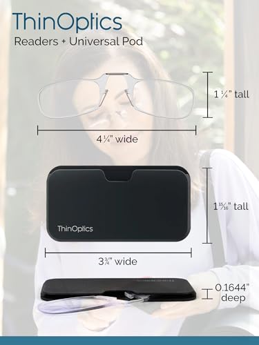 Buy now ThinOptics unisex-adult Reading Glasses + Black Universal Pod Case | Black Frames, 2.00 Strength Readers Black Frames / Black Case, 44 mm at indiglob india