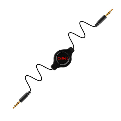 Cellet Retractable Stereo Auxiliary Cable – 32" Extendable Aux Cord for Car, Headphones, Speakers & More – Compact, Tangle-Free Design – 3.5mm Male to 3.5mm Male Audio Jack – Black