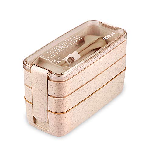 Buy now Iteryn Bento Adults Lunch Box, Stackable Bento Box, 3-In-1 Compartment - Wheat Straw, Leakproof Bento Lunch Box Meal Prep Containers at indiglob india