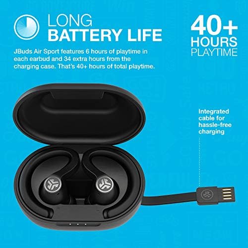 Buy now JLab JBuds Air Sport True Wireless Bluetooth Earbuds + Charging Case, Black, IP66 Sweat Resistance, Class 1 Bluetooth 5.0 Connection, 3 EQ Sound Settings Signature, Balanced, Bass Boost at indiglob india