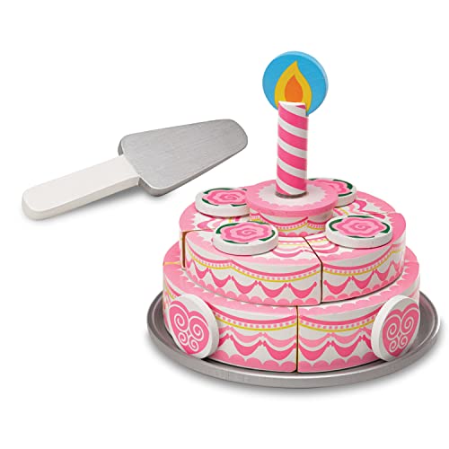 Buy now Melissa & Doug Triple-Layer Party Cake Wooden Play Food Set - Birthday Cake Pretend Food Play Set for Toddlers, Kids Ages 3+ at indiglob india