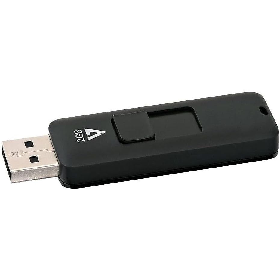 V7 2GB USB 2.0 Flash Drive with Retractable USB Connector - VF22GAR-3N, Black