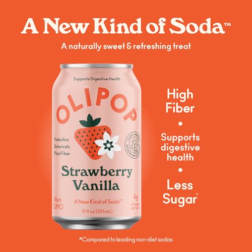 Buy now OLIPOP Prebiotic Soda Pop, Strawberry Vanilla, Prebiotics, Botanicals, Plant Fiber, 12 fl oz (4 Cans) at indiglob india