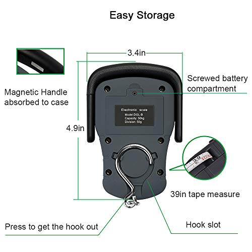 Buy now Digital Hanging Luggage Scale with Comfortable Handle and Large Hook, 110lb/50kg, Backlit Portable Scale for Travel Fishing with Tare/Hold Function, AAA Batteries Included, Grey at indiglob india