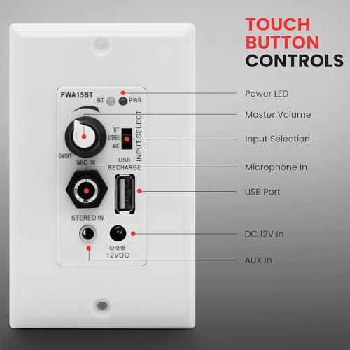 Buy now Pyle Bluetooth Receiver Wall Mount - in-Wall Audio Control with Built-in Amplifier | USB, Microphone, Aux (3.5mm) Input | Terminal Block | Connect 2 Speakers | 100 Watt - PWA15BT.5 at indiglob india
