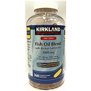 Kirkland Signature 100% Wild Fish Oil Blend with Wild Alaskan Salmon Oil 180 EPA 120 DHA 1000mg - 360 Enteric Softgels