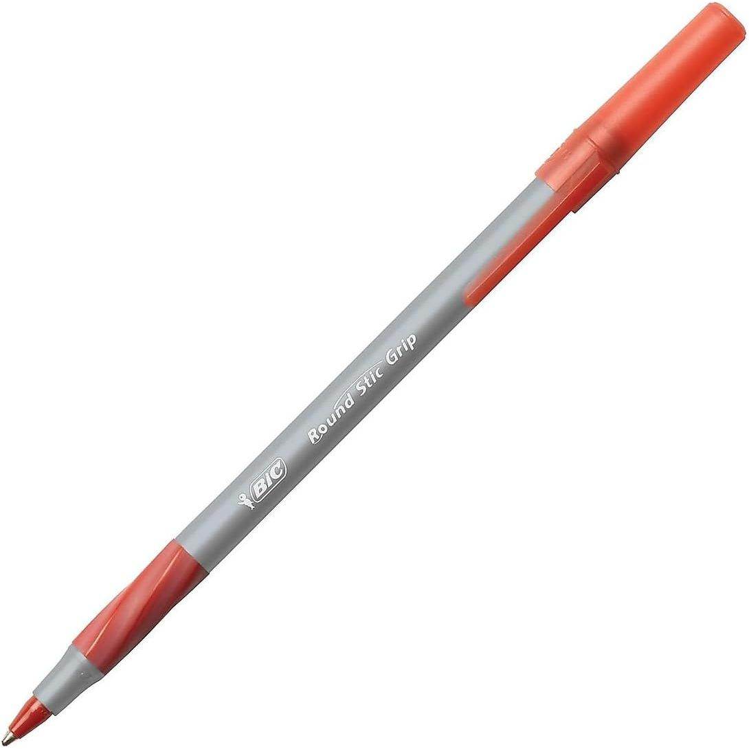 BIC Round Stic Grip Xtra Comfort Red Ballpoint Pens, Medium Point (1.2mm), 12-Count Pack, Excellent Writing Pens With Soft Grip for Superb Comfort and Control - My Store