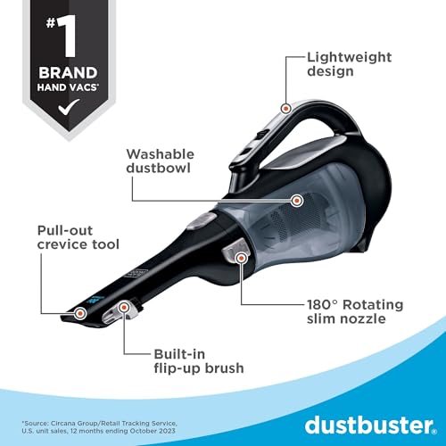 Buy now BLACK+DECKER dustbuster 20V Hand Vacuum Cordless Rechargeable, Car Vacuum Portable, Powerful Suction AdvancedClean Hand Vac with Extendible Crevice Tool, Flip-Up Brush and Charging Base (BDH2000L) at indiglob india