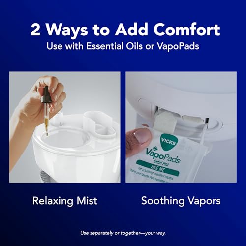 Buy now Vicks NaturalCare Cool Mist Ultrasonic Humidifier (VUL530), White, Small Room – Humidifier and Diffuser with Nighttime Light, Works with Vicks VapoPads at indiglob india