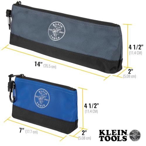 Buy now Klein Tools 55559 Stand-Up Zipper Bag Tool Pouch with Carabiners, 7-Inch Blue and 14-Inch Gray Utility Bags with Reinforced Bottom, 2-Pack at indiglob india