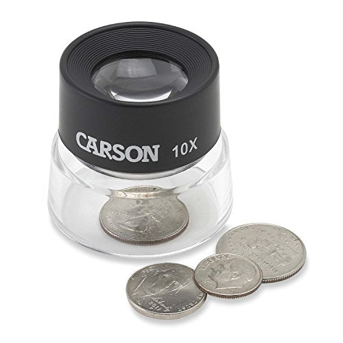 Buy now Carson LumiLoupe 10X Power Black/Clear Stand Magnifier, Ambient Light, 1.0 inch Lens Diameter, 2.0 inch Base Diameter, 2.0 x 1.75 x 2.0 inches, 0.05 kg at indiglob india