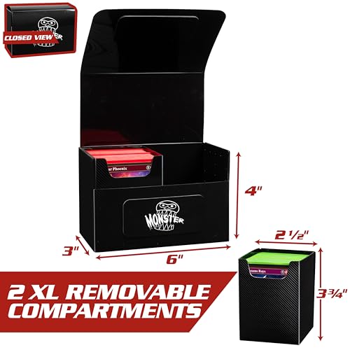 Buy now Monster Protectors Magnetic XL Double Deck Box - Black, Holds 200 TCG Cards, Self-Locking Closure -Travel Compact & Portable - Compatible with Pokémon Trading Cards - Fits Standard & Small Size at indiglob india