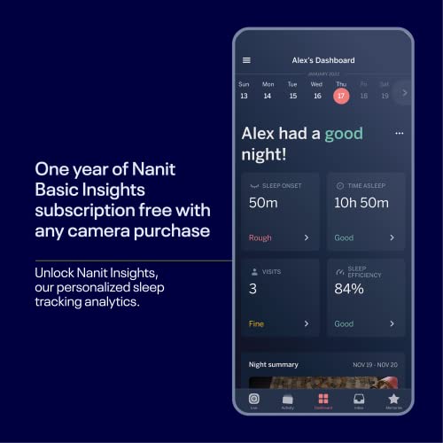 Buy now Nanit Pro Smart Baby Monitor & Wall Mount - 1080p Secure Wi-Fi Video Camera, Sensor-Free Sleep & Breathing Motion Tracker, 2-Way Audio, Sound & Motion Alerts, Night Vision, and Breathing Band - Black at indiglob india