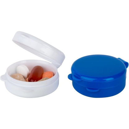 EZY DOSE Daily Round, Compact, Small, Discrete, Portable On-The-Go Pocket Pharmacy, Pill Box, Organizer and Vitamin Containers, Snap Shut Lids, Travel Friendly, Blue and Green, 2 Pack, BPA Free