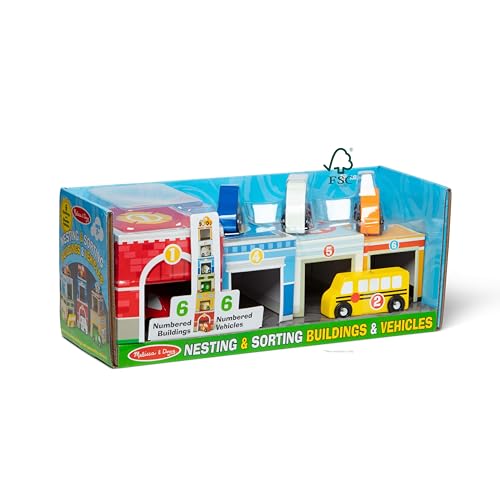 Buy now Melissa & Doug Nesting and Sorting Blocks - 6 Buildings, 6 Wooden Vehicles - FSC Certified at indiglob india