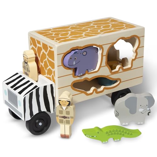Buy now Melissa & Doug Animal Rescue Shape-Sorting Truck - Wooden Toy with 7 Animals and 2 Play Figures at indiglob india