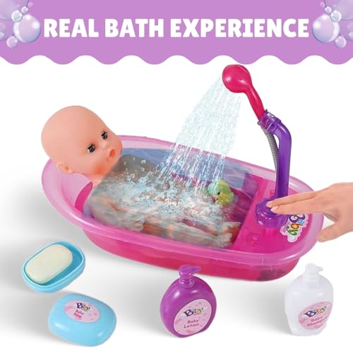 Buy now Liberty Imports Baby Bath Toys 13-Inch Little Newborn Doll Bath Set - Real Working Bathtub with Detachable Shower Spray and Accessories for Kids Pretend Play at indiglob india