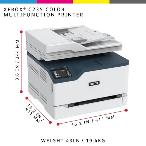 Buy now Xerox C235dni Wireless Printer - 24ppm Color Laser All in One Multifunction Printer with Automatic 2-Sided Printing, Home, Office or Small Business Use - Copy/Print/Scan/Fax - Color Touchscreen at indiglob india