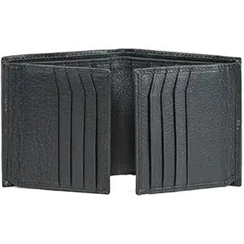 Bullz Genuine Nappa Cow Leather Thick Dual Credit Card ID Flap Quad Fold Large Bifold Mens Wallet Passcase RFID