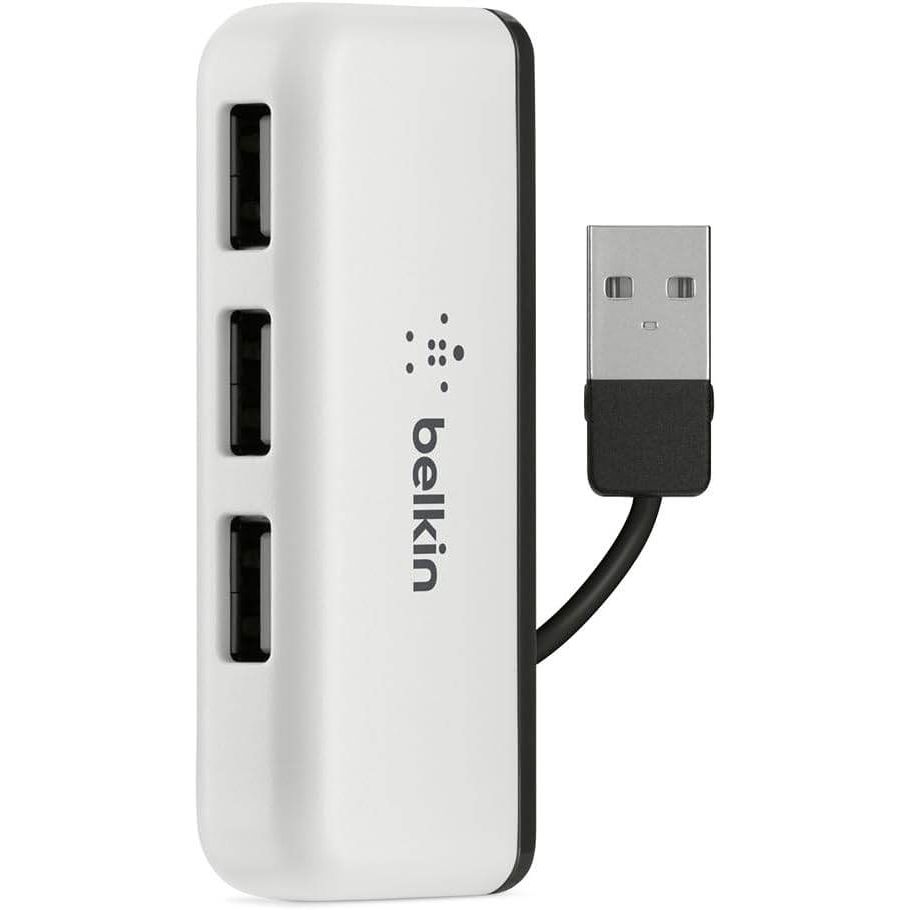 Belkin Travel 4-Port USB 2.0 Hub with Built-In Cable Management (White) - My Store